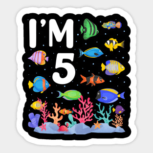 5th Birthday Party Tropical Fish I'm Five Years Old age Bday Sticker